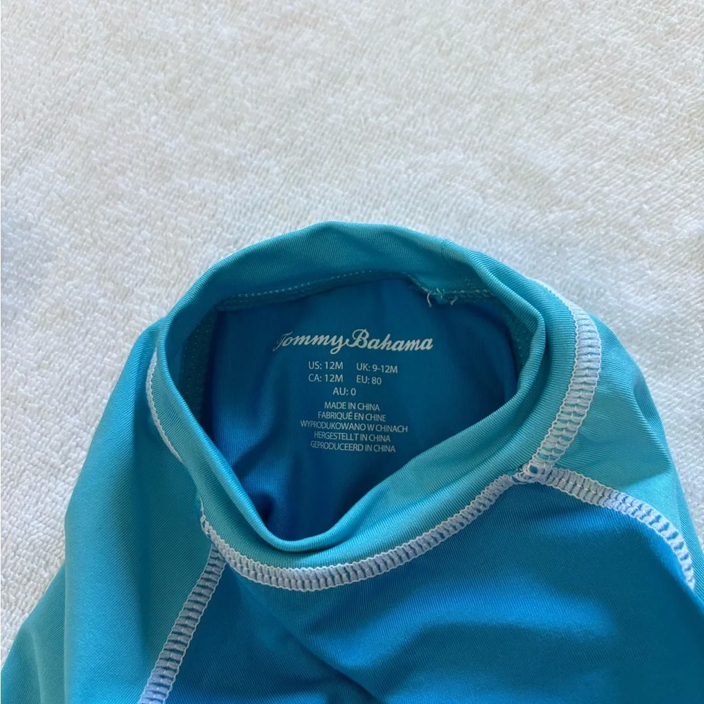 Tommy Bahama baby boys swim suit set swim trunks rash guard 12 months blue green